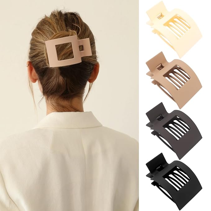 Velscrun Flat Hair Clips for Women Girls, Matte Lay Flat Claw Clips, Strong Hold Large Hair Clip for Thick or Thin Hair, French Duck Billed Hair Jaw Claw Clip, Non Slip Grip for Daily Styling Brown