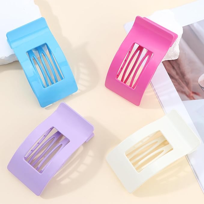 Velscrun Flat Hair Clips for Women Girls, Pink Lay Flat Claw Clips, Strong Hold Large Side Hair Clip All Hair Types, French Duck Billed Non Slip Grip Daily Styling Hair Jaw Claw Clip