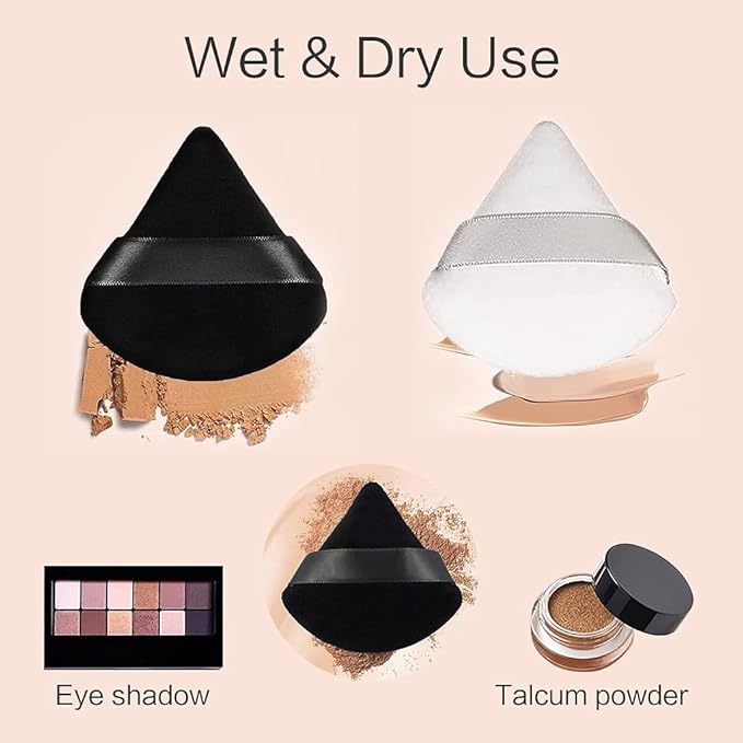 4 facial soft triangle puffs, wet and dry makeup tools, used for powder, mineral powder, body powder, foundation make-up, washable powder puffs (Black)