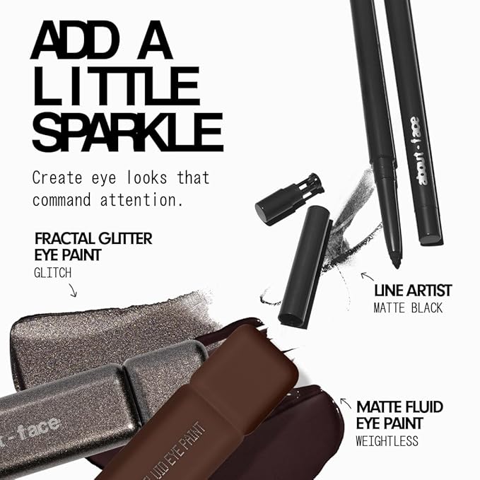 aboutface Fractal Glitter Eye Paint Glitch– Smudge-Proof, Long-Lasting Liquid Eyeshadow – Intense Sparkle with Mousse Texture – Vegan, Cruelty-Free – 0.13oz (Asphalt With Sparkle)