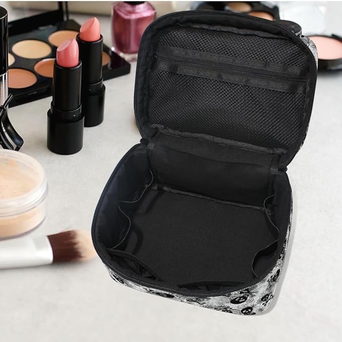 Makeup Bags, Gothic Skulls Black Grey Paisley Makeup Organizer Bags Toiletry Bag Box Travel Cosmetic Bag Make Up Train Case for Women Teen Girl Ladies