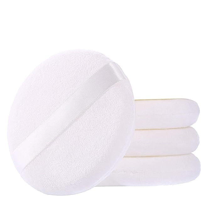 WSYUB Powder Puff, Powder Puff for Body Powder, Ultra Soft Large Velour Body Powder Puffs, 4.13 inch,4pcs，White, Round
