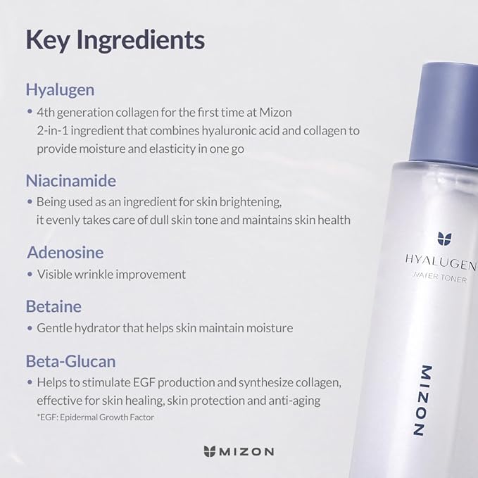 MIZON Hyalugen Water Toner for Deep Hydration and Better Skin Texture with Marine Collagen and Hyaluronic Acid Total Care Korean Skincare(4.39 oz)