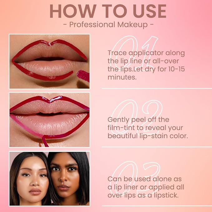 Delicate Pink Liquid Matte Lip Liner Stain Peel Off with Tweezer, Long Lasting, Waterproof Matte Lipstick Lip Gloss Tattoo for Women, Transfer-prof Lip Tint Makeup for All Skin Types 00#