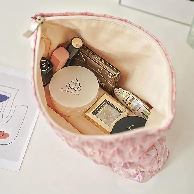 STARDW Cute Makeup Bag Aesthetic Cosmetic Bags for Women Girls, Travel Toiletry Bag Large Capacity Zipper Makeup Pouch, Purse Organizer Pouches,Canvas Lining