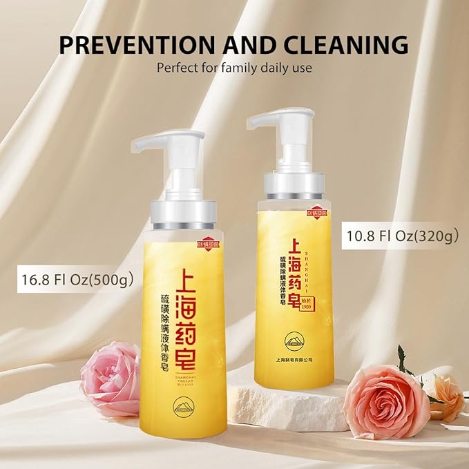 Bee & Flower Sulfur Soap Liquid Shampoo & Body Wash - Daily Head to Toe Skin Care Product for Men and Women - 16.8 Fl Oz - Pack of 1