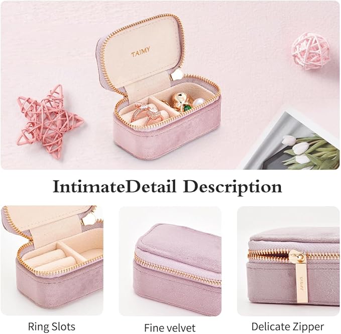 Small Travel Jewelry Case, Mini Tiny Plush Velvet Jewelry Box for Women and Girls, Pocket Size Jewelry holder organizer for Rings Earrings and Small Items(Pink)