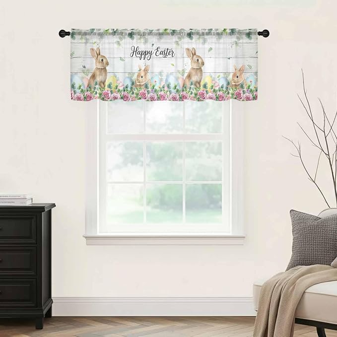 Easter Sheer Valances for Windows 60"x18", Light Filtering Kitchen Curtains - Image 9