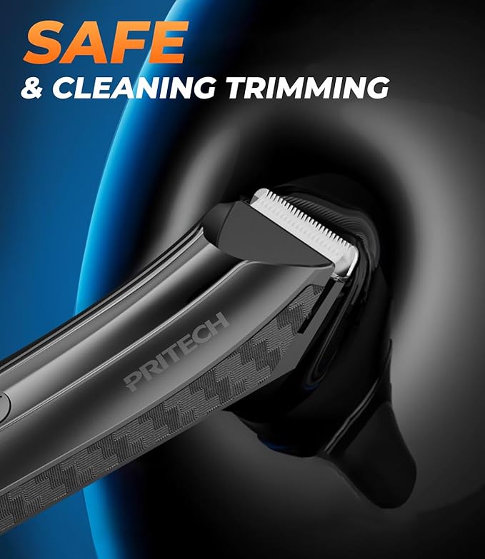 PRITECH Body Hair Trimmer for Men - Rechargeable Trimmer for Mens with Ceramic Blade, Wet & Dry Mens Ball Trimmer with Standing Recharge Dock, Cordless Groin Hair Trimmer for Men
