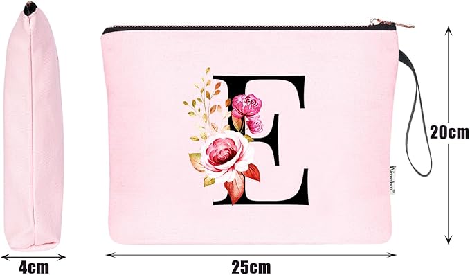 Vavabox A-Z Personalized Makeup Bag, Birthday Gifts for Women Mom, Gifts for Best Friend, Bride Bridesmaid Cosmetic bag (E, Pink)