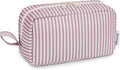 Narwey Cute Makeup Bag Small Toiletry Bag Travel Cosmetic Bag Organizer Make Up Bags with Organized Pockets for Women (Dusty Rose Stripe, Large)