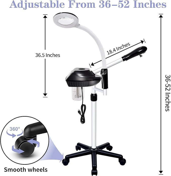 Facial Steamer Professional, 2 in 1 Facial Steamer with 5X Magnifying Lamp, Ozone Face Steamer, Suitable for Home or Beauty Spa Use