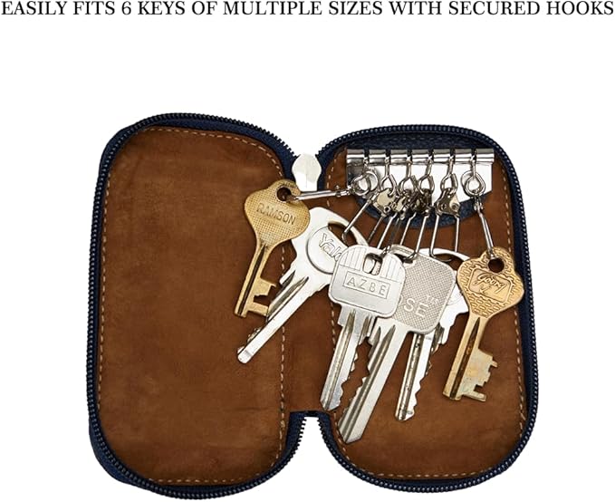 Full Grain Genuine Leather Keychain Holder Pouch with 6 Key Holders Hook