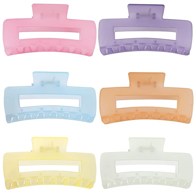 4 Inch Big Hair Claw Clips 6 Pcs Large Claw for Thick Hair Square Hair Clips for Women Rectangle Hair Clips Nonslip Acrylic Banana Jaw Clips Hair Accessories for Girls (Ice Cream)