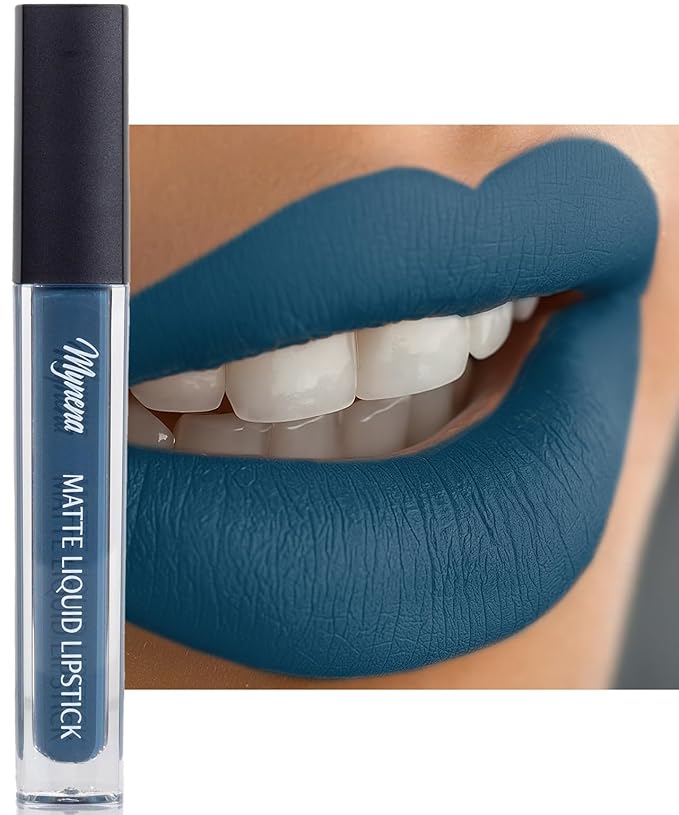 Mynena Cadet Blue Long Lasting Lipstick for Women Waterproof & Transfer-Proof | Hydrating with Shea Butter | Bold Pigment Intense Matte Color Lip Stain | Talc-Free & Vegan Product that Performs | Ivy