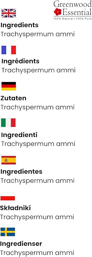 Greenwood Essential Ajwain Essential Oil (Trachyspermum ammi) with Glass Dropper | Pure | Non-Sticky | Non-Greasy | Lightweight | Men & Women | All Skin Types | Steam Distilled 100ml (3.38 oz)