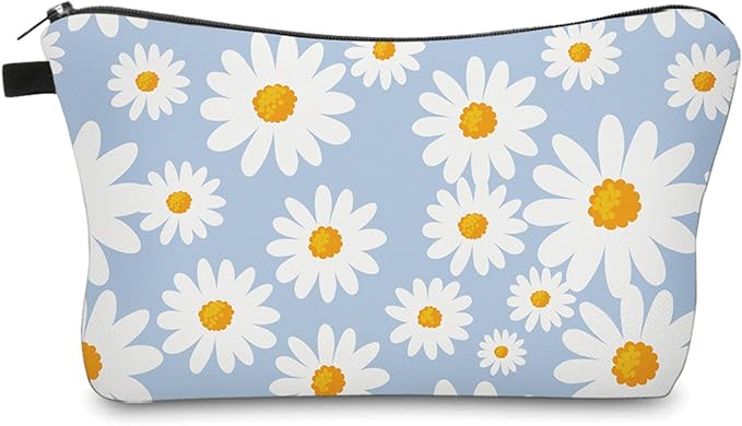 Cute Travel Makeup Bag Cosmetic Bag Small Pouch Gift for Women (Daisy Pale Blue)