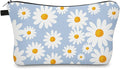 Cute Travel Makeup Bag Cosmetic Bag Small Pouch Gift for Women (Daisy Pale Blue)