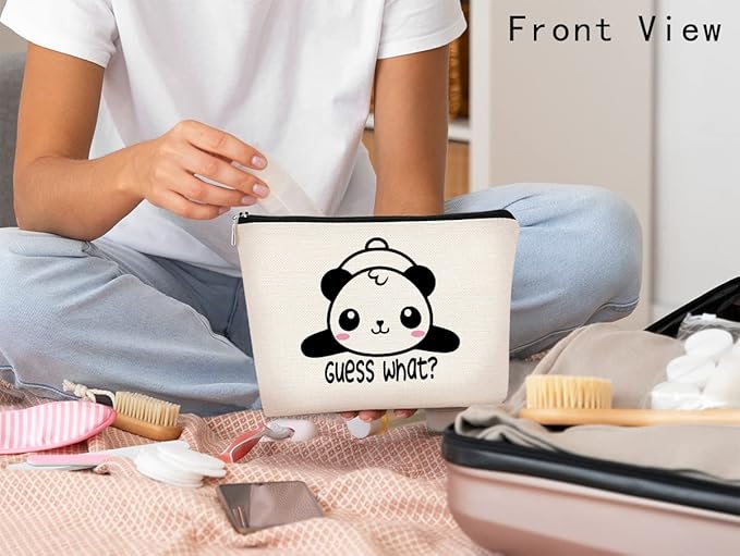 Cute Baby Panda Guess What It's Pug Butt Makeup Bag,Funny Cartoon Cute Panda Cosmetic Bag Best Gift Idea for Panda Loves,Birthday Christmas for Girls Women, Makeup Case for Teen Girls Daughter