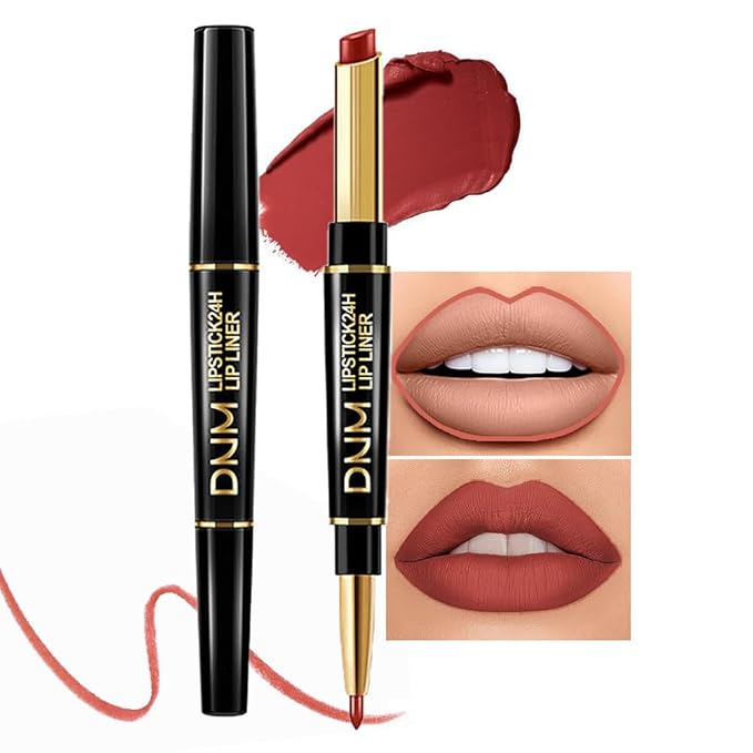 2-in-1 Light Brown Matte Lip Liner and Lipstick Set – Long Lasting 24H Waterproof Brown Lip Stain, Smudge Proof Lip Pencil Kit, Lip Makeup for Women and Girls, 10 Combo lapiz de labios