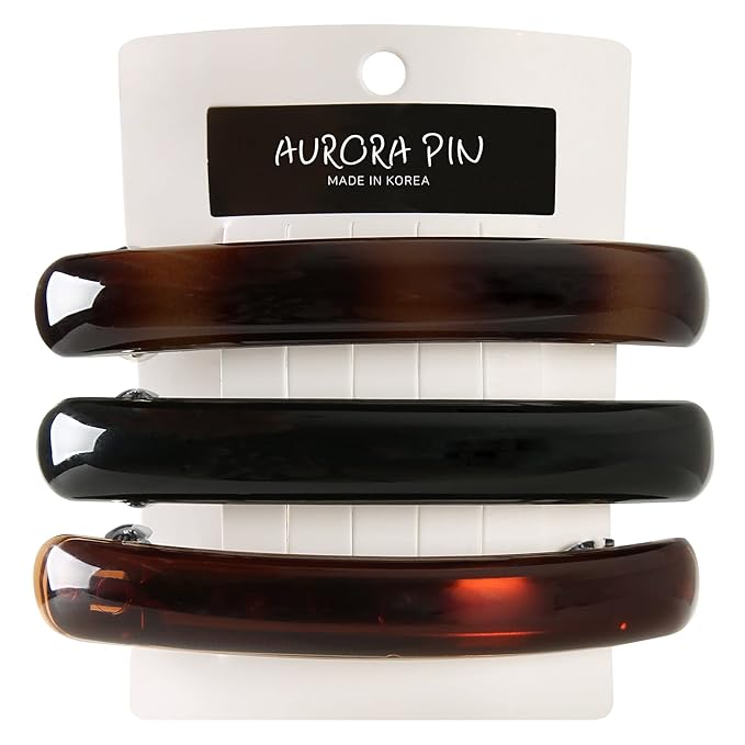 Stylish Tortoise Shell Hair Clip - Autoclasp Barrettes For Styling in an Updo, Bun, Ponytail - Strong Korea Made Accessory for Thick, Medium Volume Hair - Set of 3 Pieces, 3 Colors