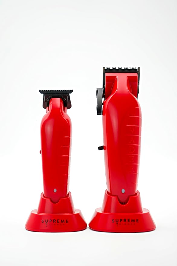 Supreme Trimmer 2-in-1 Vader Clipper & Trimmer Kit | Cordless Beard Trimmer & Mens Clippers Set for Barbers or Home | with DLC Coated Blades | Red