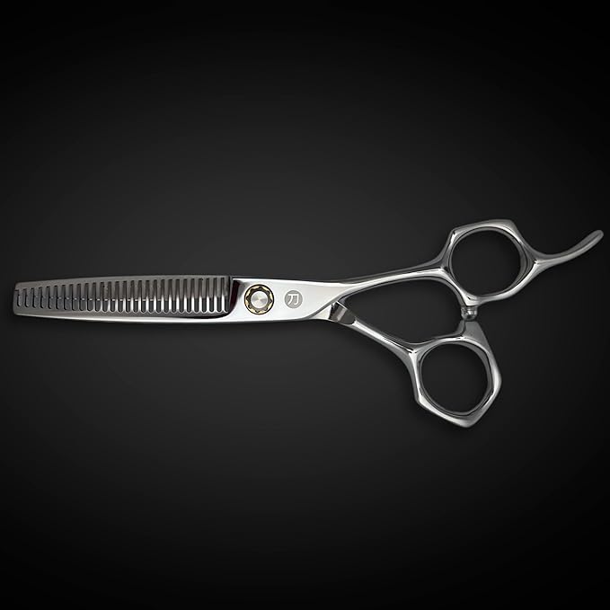 Professional Hair Cutting Scissors - 6 or 7 Inch Sizes - Convex Blade - Japanese 440C Stainless Steel - For Wet or Dry Cutting - Saki Shears Musashi For Hairdressers and Barbers (Thinning 6 Inches)