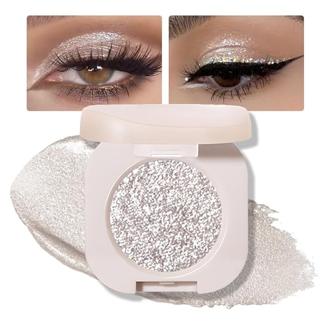 Glitter Shimmer Sparkle Eyeshadow Palette Makeup for Older Women, Silver Glitter Shimmer Metallic Holographic Multichrome Cream Iridescent Single Monochrome Eye Shadow Makeup, 12