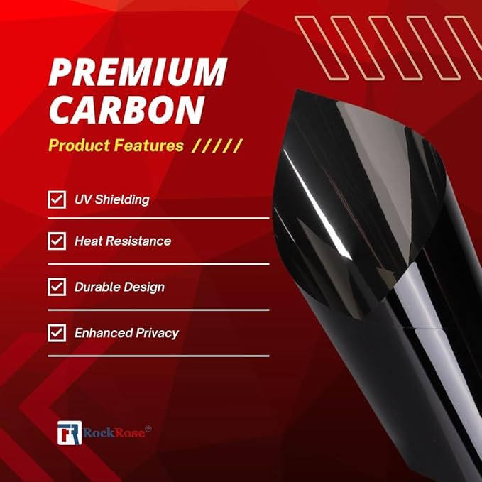 RockRose 35% Premium Carbon Car Window Tint Film 36 in x 10FT 2PLY Charcoal Privacy Film UV, Heat Blocking Tint for Car or Home Adhesive Film Easy Shrink, Plotter Friendly Pro Grade