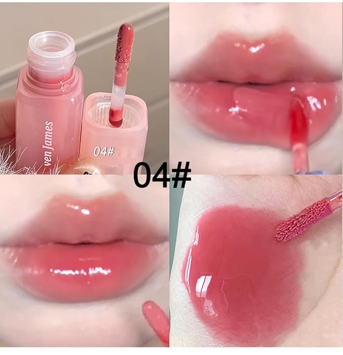 4Pcs Hydrating Lip Gloss Set,High Shine Glass Finish Korean Lip Glaze,Lip Moisturizing Plumping Lipgloss,Moisturizing Water Mirror Liquid Lipstick,Long-lasting Natural Makeup