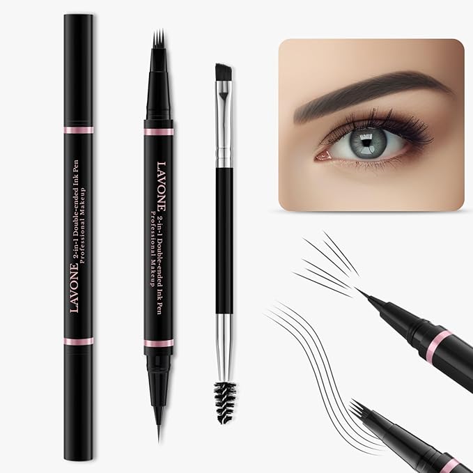 Eyebrow Pencil Makeup Kit, with Waterproof 2-IN-1 Microblading Eyebrow Pen, Eyebrow Pomade, Eyeliner and Dual-ended Eyebrow Brush, Brow Pencil Kit for Natural Eyebrows - Dark Grey