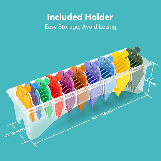 10 Professional Hair Clipper Guards Cutting Guides Compatible with Most Wahl Clippers with Organizer, Color Coded Clipper Combs Replacement - 1/16" to 1"