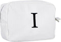 Personalized White Waffle Makeup Bag,Custom Embroidered Initial Cosmetic Pouch for Women,Monogrammed Cosmetic Case,Bridesmaid Gifts (I)
