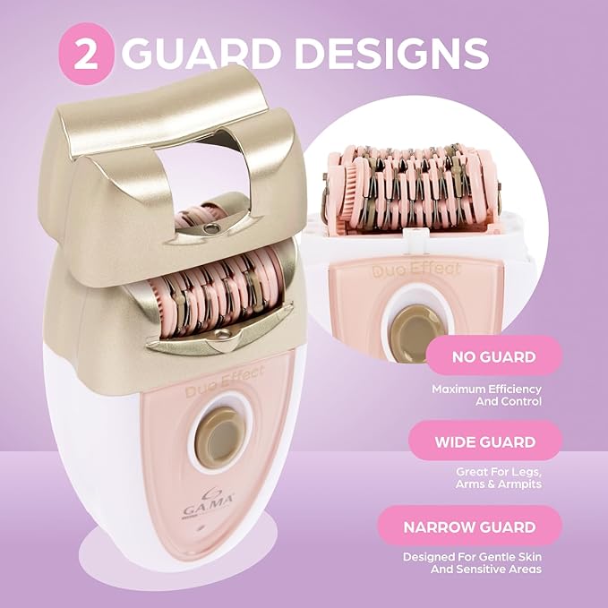 Epilady Gama Delicare Duo Rechargeable Epilator for Women, Cordless Electric Hair Removal Device, Hair Remover for Women, Bikini Trimmer for Women Pubic Hair, Dual Head, Dual-Volt, 2-Speed, LED Light