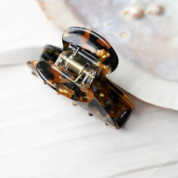 Handmade Celluloid Acetate French Design Barrettes Tortoise Shell Claws Hair Claw Luxury Fashion Accessories Hair Clip for Women (black gold)
