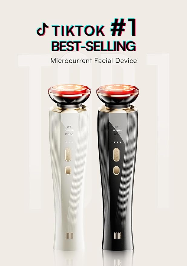 INIA 3-in-1 Red Light Therapy for Face and Neck Beauty Device for Puffiness & Skin Firming Skincare Tool (White)