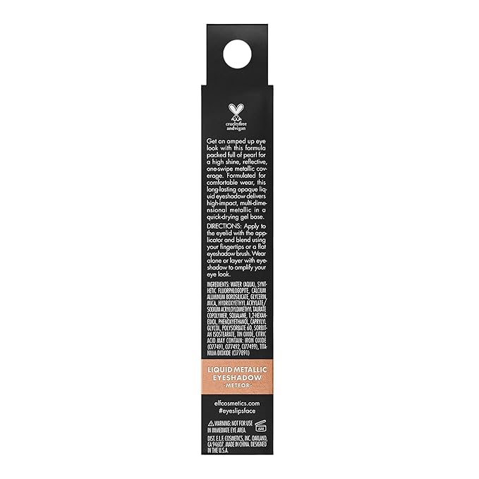 e.l.f. Liquid Metallic Eyeshadow, Quick-Drying, Long-Lasting, Gel-Based Formula For One-Swipe Pigmented Coverage, Vegan & Cruelty-Free, Meteor