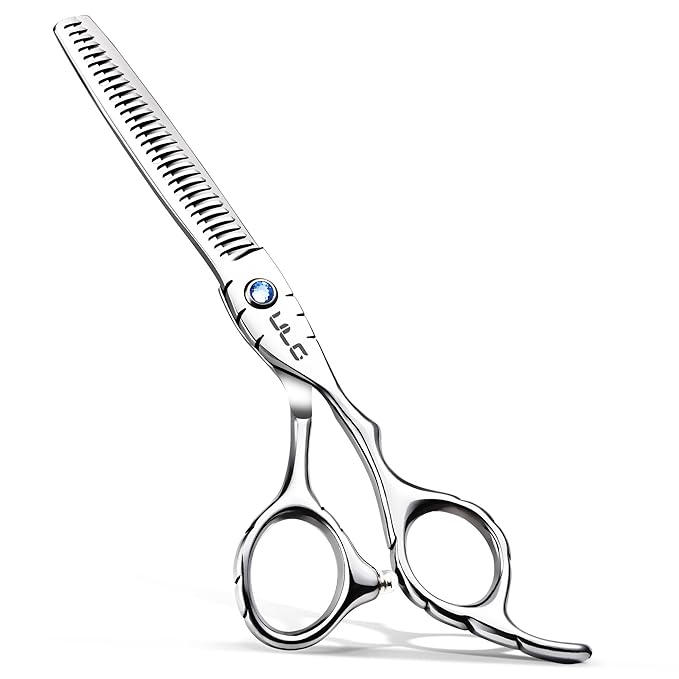 ULG Hair Thinning Scissors 6.7” Shark Series 100% Japanese Stainless Steel, Offset Handle, 30 Deer-Tooth Thinner 35% Hair Removal, Professional Barber Layering Shears for Salon & Home Hair Styling