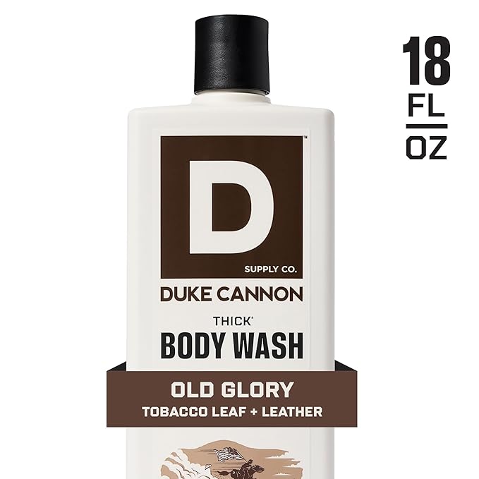 Duke Cannon Supply Co. Thick High Viscosity Body Wash – 3X Thicker, Plant-Based, Mineral-Enriched for Men – Men’s Body Scrub – Old Glory Scent