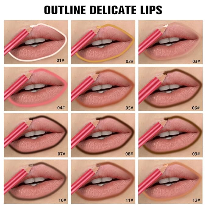 12Pcs Matte Lipstick Crayon Lip Liner pencil Set, Creamy & Hydrating Matte Lip Pencil, Smudge-Proof, Long-Wear Waterproof Lipstick Liner to Create Perfect Lip Makeup (12pcs) Set #02
