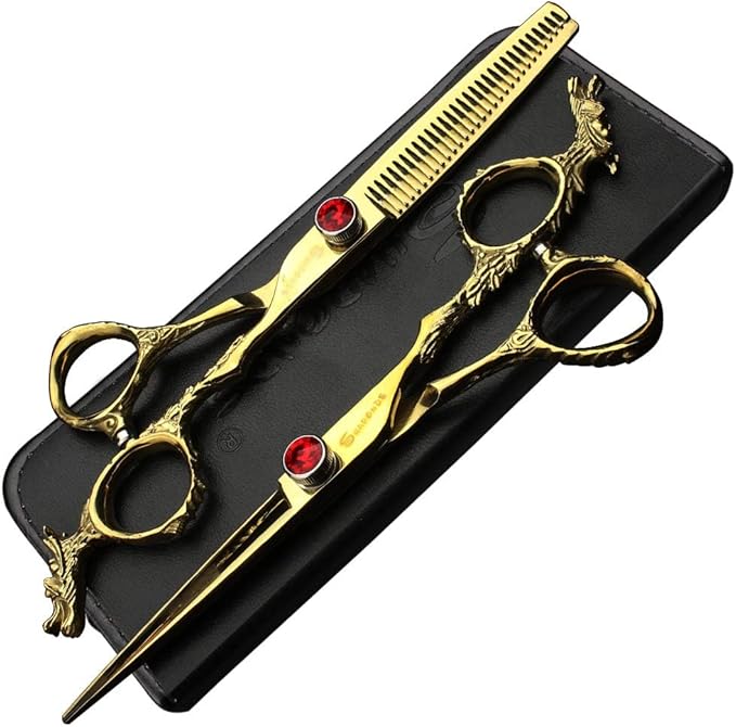 6/7-inch professional hairdresser set, stainless steel scissors hairdresser's exclusive hairdresser. (6 inch-2pc-C)