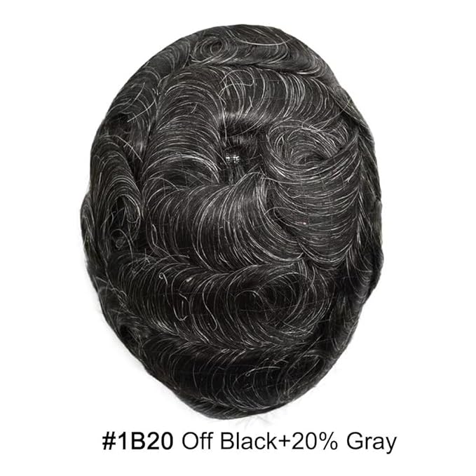 FACE MIRACLE Mens Toupee Lace Front Hairpieces Soft Human Hair Replacement System Natural Hairline Toupee for Men French Lace Poly V-Looped Mens hair Units 6"X9" #1B20 Off Black with 20% Gray