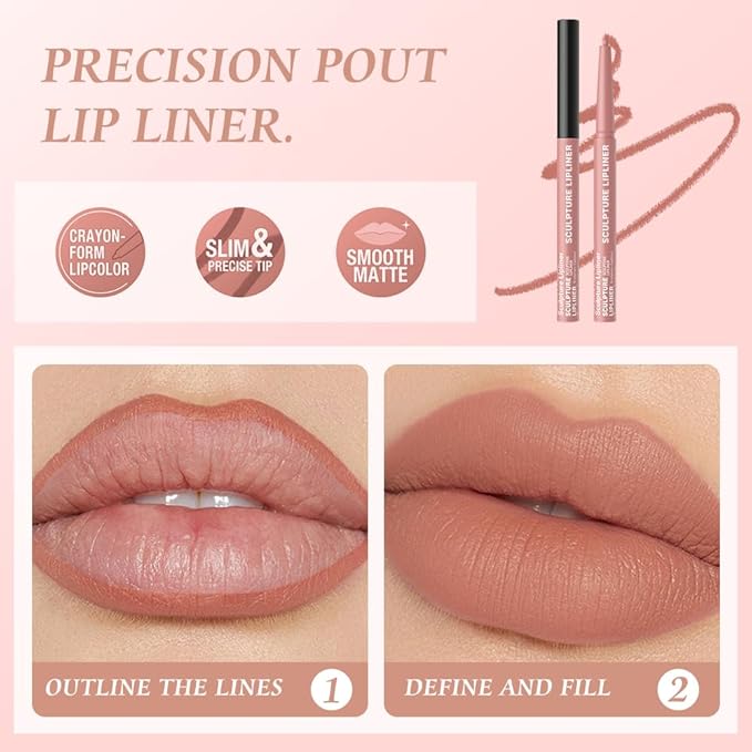 12 Colors Matte Lip Liner Pencil – Long Lasting Waterproof Lip Liner, Smudge Proof Transfer Proof Lip Pencil, High Pigment Lip Makeup for Defining & Filling Lips (01#, 1PCS)