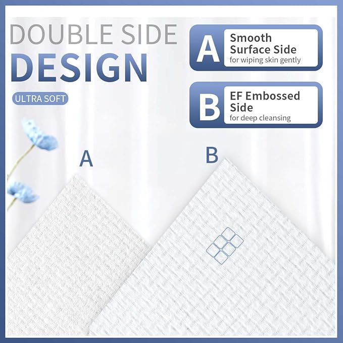 Face Cleaning Towels, Makeup Remover Dry Wipes, Hyaluronic Acid, Skincare Towels for Face, Cleansing and Moisturizing, Cotton, Thick Soft, Travel, 50 Ct, 1 Pack