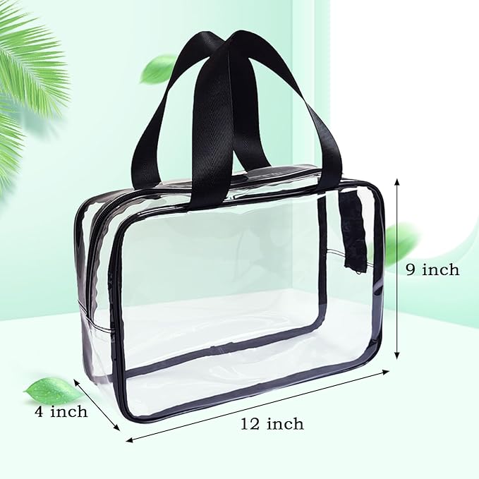 10 Pack Large Clear Makeup Cosmetic Organizer Bag with Handle PVC Plastic Toiletry Pouches with Zipper Transparent Makeup Bag, Plastic Tote Bags for Beach, Traveling
