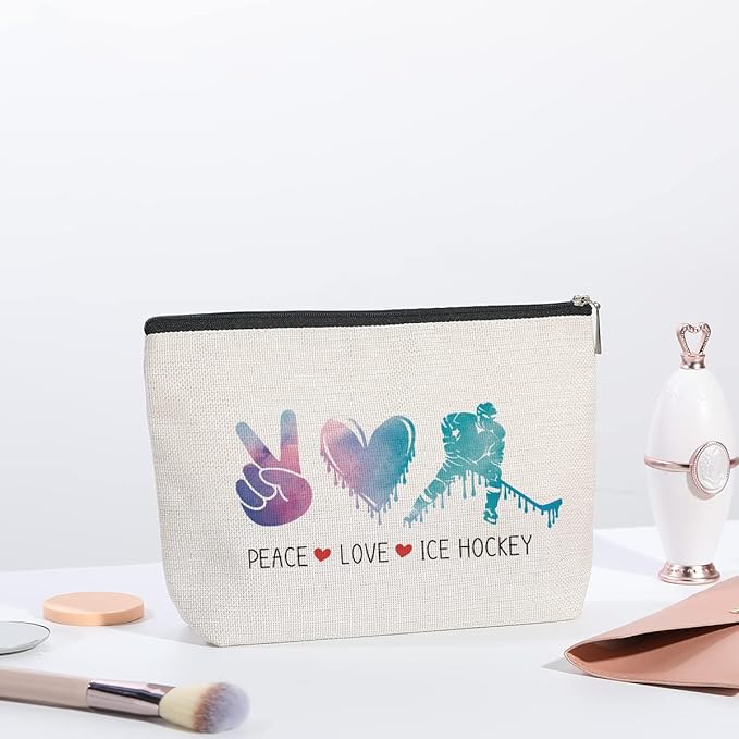Hockey Gifts Inspirational Hockey Gifts for Ice Hockey Lovers Team Players Makeup Bag Christmas Birthday Gifts for Women Athletics Coach Friend Sister Hockey Travel Pouch