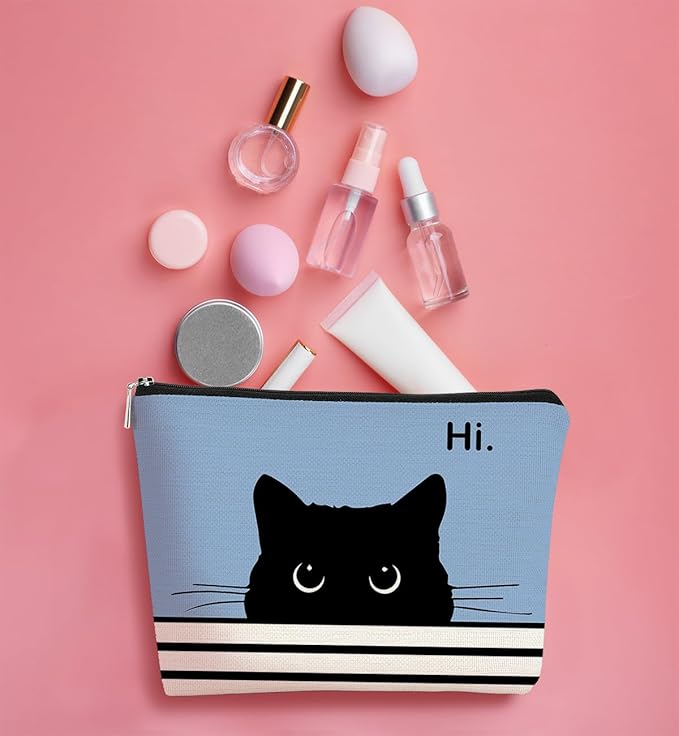 Cute Makeup Bag, Black Cat Cosmetic Pouch, Cat Gifts for Women, Camel-1