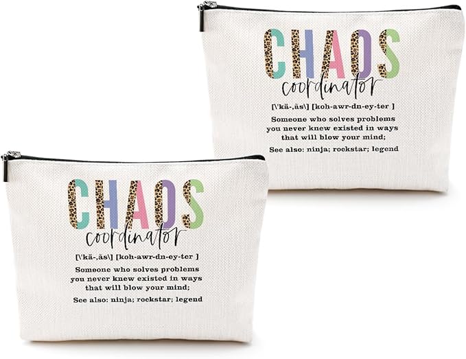 2pcs Chaos Coordinator Makeup Bag Chaos Coordinator Gifts for Women Cosmetic Bag, Thank You Gifts for Women Her Moms Manager Colleagues Retirement Boss Gift, Makeup Pouch Zipper Bags