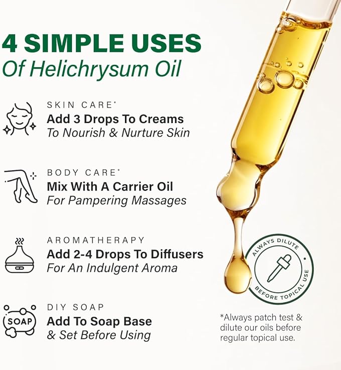 KUKKA Helichrysum Essential Oils - 4 Fl Oz - for Hair, Skin, Diffuser, Aromatherapy & DIY Soap Making Scent