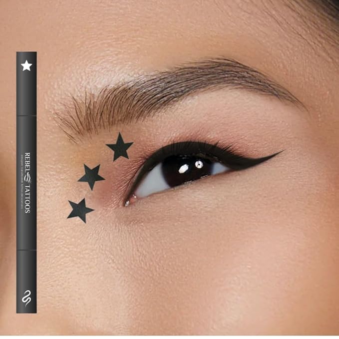 2-in-1 Eyeliner Stamp, Pigmented Intense Black Formula, Smudge-Budge Proof, Sweatproof, 24 Hour Stay Eyeliner Stamp Star Butterfly or Heart (Black Star)